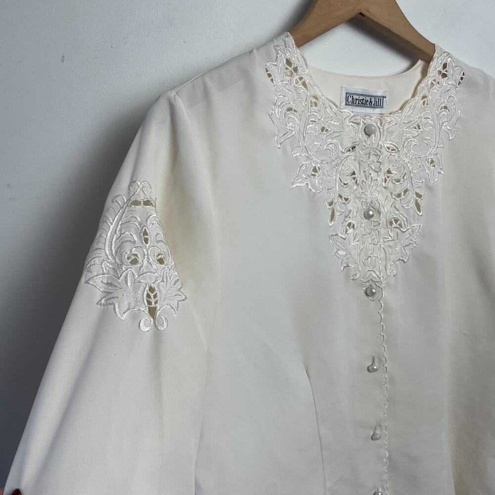 Vintage 80s 90s Ivory Lace Blouse Medium‎ Romantic Feminine Victorian Edwardian